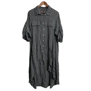 Meo Meli linen shirt dress women's OS striped oversized roll tab beach resort